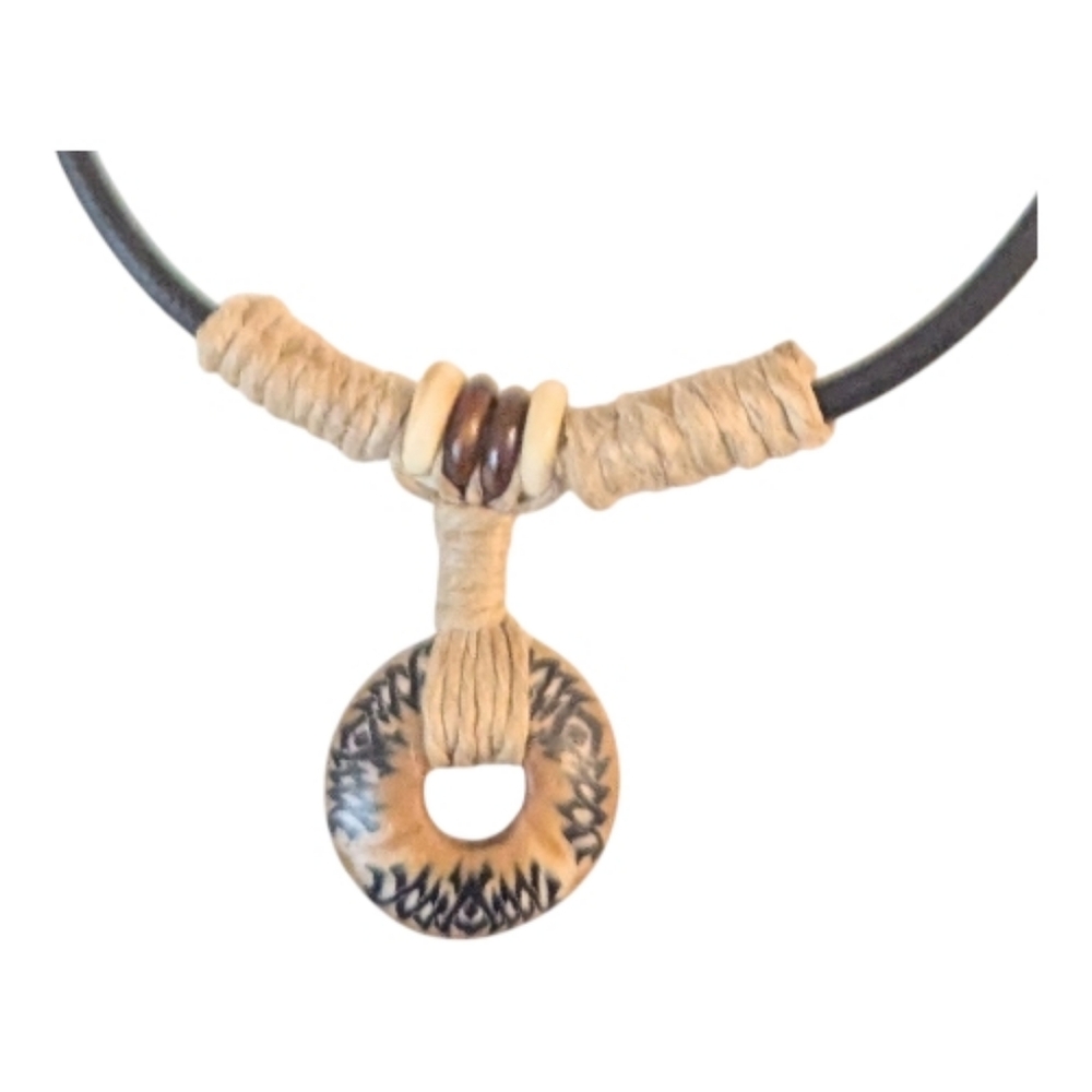 Tribal-Inspired Polymer Clay Pendant Cream & Brown Tones | Unique Bohemian
